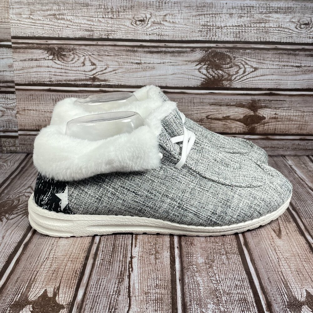 UNBRANDED Women's 9.5 (EUR 41) Slip On Flat Faux Fur Gray Slipper Shoe NWOT NEW